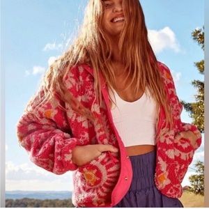 Free People Hit the Slopes Printed Pink Floral Jacket - Sz M